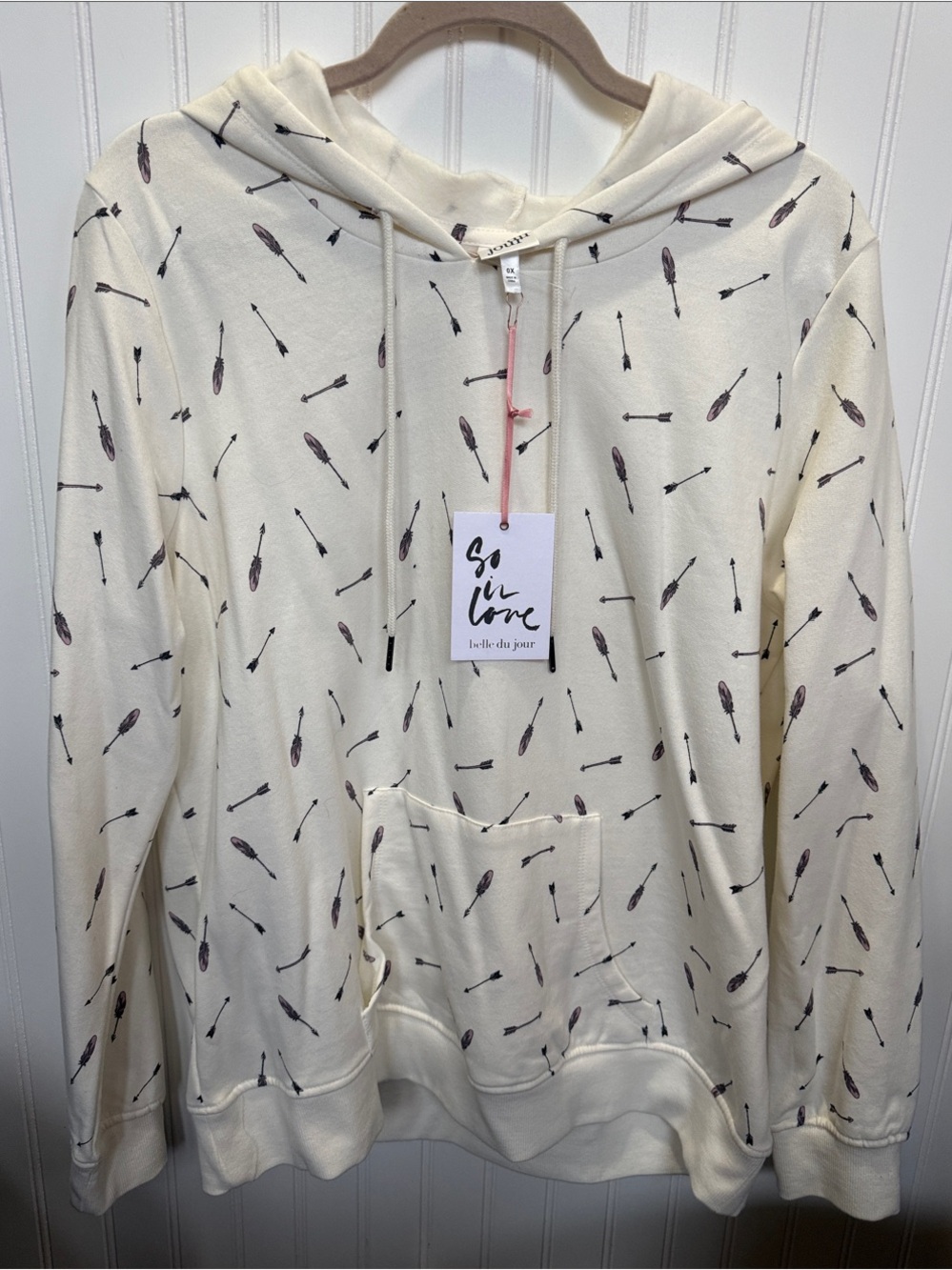 Belle Du Jour Cream Hoodie with Feather & Arrow Print ox